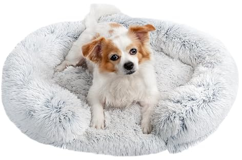 SUOXU Lit orthopédique rond pour chien et chat avec dessous antidérapant, lavable en machine, amovible, moelleux, anti-anxiété, apaisant pour chien et chat, en forme de donut en forme de C, convient