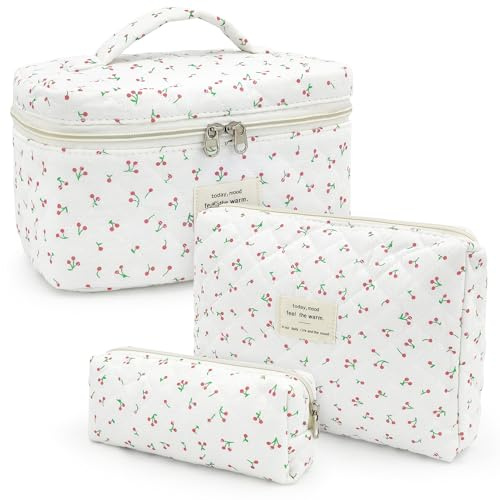 beifon 3er Set Kosmetiktasche Kulturtasche Damen mit Blumenmuster, Kulturbeutel Make Up Tasche, Tragbare Schminktasche Makeup Bag Waschtasche Groß Frauen Mädchen