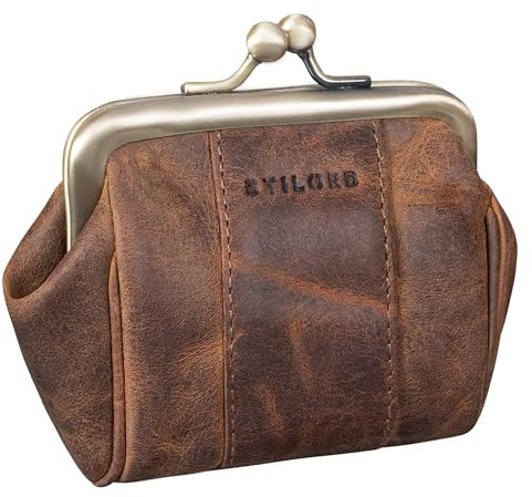 STILORD 'Dolly' Echt-Leder Geldbörse Damen Retro Klein Elegant - Vintage Spangenportemonnaie Leder Münzbörse für Frauen - Kiss-Lock Münzbeutel mit clic-clac Verschluss, Farbe:mittel - braun