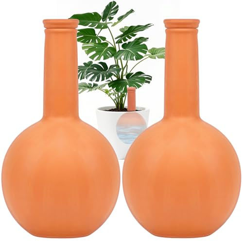 30 Oz Ollas Terracotta Watering Pots Large, Plant Watering Globes, Self-Watering Device, Terracotta Clay Watering Pot with Lid, Refill 2 Week Auto Irrigation System for Indoor & Outdoor Plant(2 Packs)