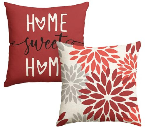 Artoid Mode Rot Dahlien Blumen Frühling Kissenbezüge 2er Set, 45x45 cm Zierkissenbezug Cushion Cover Couch Wohnzimmer Außenbereich Deko