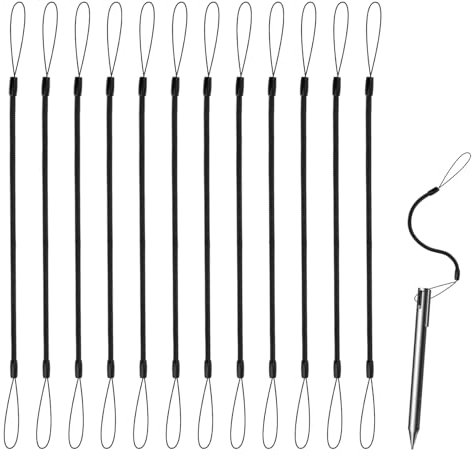 12pcs Elastic Tether Lanyard for Touch Pens, 11.81in Retractable Spring Coil Strap Plastic Pen Leash Anti-Lost Stylus Lanyard Cord Ideal Tool to Tie Stylus to Touchscreen (Black)