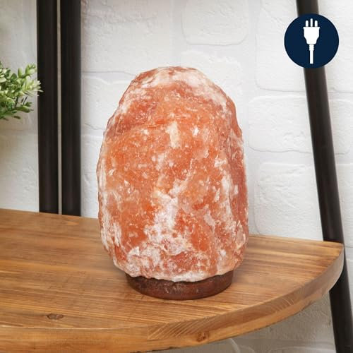 pf+a Himalayan Salt Lamp 2-3 kg, Natural Pink Crystal, Electric Himalayan Salt Lamp with Wooden Base/Pink Rock Salt Lamp with British Plug - Premium Quality