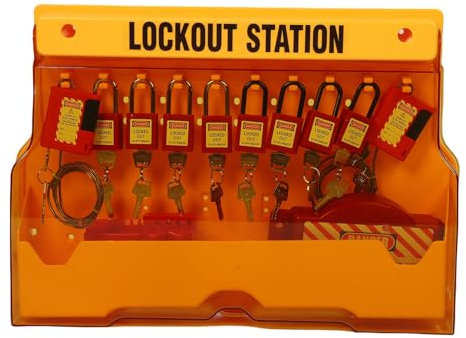 Station de consignation et de consignation murale avec 8 cadenas de sécurité, 20 étiquettes, 3 moraillons et 6 dispositifs de consignation de disjoncteurs, tableau de