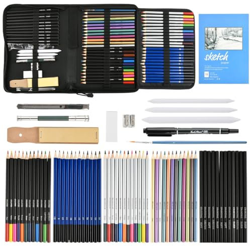 YOPEUC 72 Pezzi Set Professionale di Matite da Disegno,Kit Disegno Acquarellabili Bambini,Matite da Disegno Set con Quaderno di Schizzi, Grafite,Pittura Valigetta per Bambini per Principianti Bambini