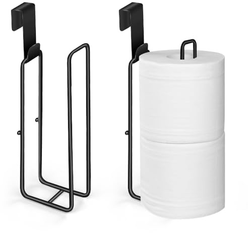 Matte Black Extra Toilet Paper Storage for 2 Roll Tissue Over The Tank Toilet Paper Roll Holder Stainless Steel Adhesive Hanging Toilets Tissue Holder Wall Mounted for Bathroom RV Camper(2 Pack)