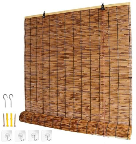 Bambusrollo Aussenbereich, Retro Bambus Rollo Seitenzug, Natur Schilf Vorhang, Raffrollos für Terrasse Türen Innen Lichtfilternde, Sonnenschutz Breite 40-180cm Höhe 40-300cm