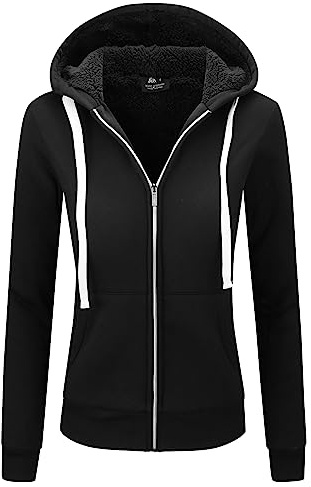 JACKETOWN Fleecejacke Damen Hoodie Oversize Winterjacke Kapuzenpullover mit Zipper Dick Warm Sweatjacke mit Kapuze Basic Teddyjacke Thermo Fleecepullover Herbst/Winter Sweatshirt L Schwarz