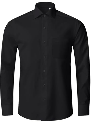 Alimens & Gentle Black Shirts for Men Adult Dress 4-Way Stretch Long Sleeve Business Casual Regular Fit Button Down Formal Shirts with Pocket L