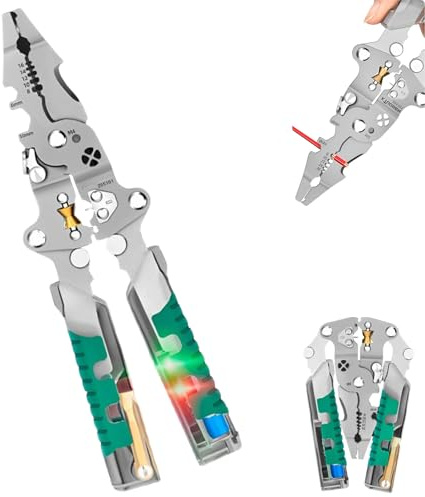 Tuvilo Electrical Pliers, Folding Stylus Screwdriver Wire Stripper, Foldable Electrical Measuring and Stripping Pliers, One Piece Has 14 Functions, Crimper Tool with Ergonomic Non-Slip Grip (1PC)