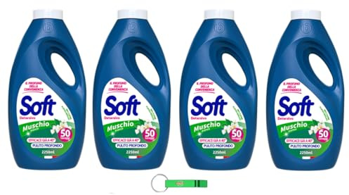 4 détergents doux Detersivo Lavatrice Musc blanc - Lessive liquide - 50 lavages 2250 ml + porte-clés Beni Culinari