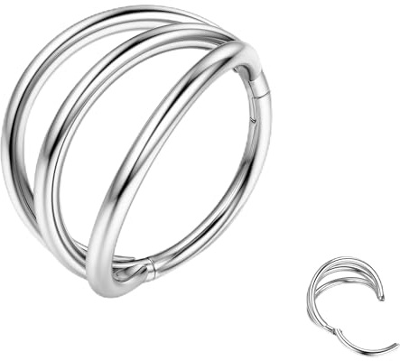 BodyBonita Doble Piercing Nariz Aro - Plata 316L Acero Inoxidable Septum Clic 16G Piercing Oreja Caracola Joyería Hélice Torre Trago Labio Anillo Cartílago Pendientes 12 mm