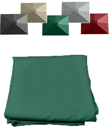 Copertura di ricambio per ombrellone da giardino quadrato, 3 x 3 m, copertura in tessuto a 8 costine, resistente, colore verde, per uso esterno