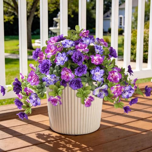 Homsunny Artificial Fake Flowers for Outdoor,2 PCSLifelike Artificial Flowers for Outdoor UV Resistant SilkFlower for Front Door Porch Planters Patio Yard Garden (Dark/Light Purple)