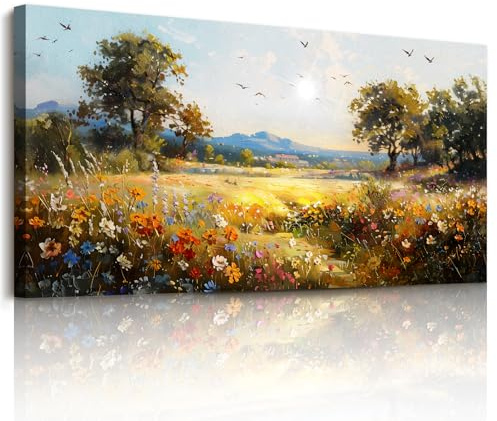 JHHUAMO Blumen Landschaft Leinwand Bilder Wohnzimmer Schlafzimmer 59x119 cm | Idyllische Wandbild, Feine Handwerkskunst, Hochauflösender Druck, Harmonische Farbtöne, Einfaches Aufhängen