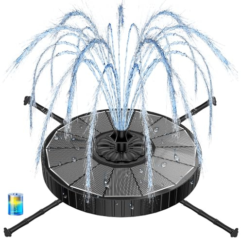 Yzert Solar Fountain with Rotating Rods, 3-Level Adjustable Water Height Glass Panel Bird Bath Fountains, 2000mAh Floating Solar Powered Water Fountain Pump with 7 Nozzles for for Garden (Black)