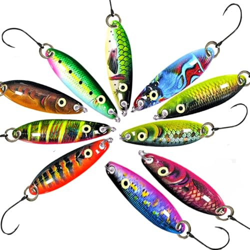 Spoons Forelle Set - 5g 4.5cm - UV Aktive und Selbstleuchtend I Forellenköder zum Glow Forellen Angeln Köder Angelköder- Forellen Spoon Set -UL-Angeln I 10 Spoons im Box