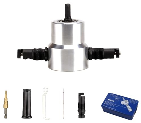 Double Head Sheet Metal Nibbler Cutter 360 Degree Metal Nibbler Drill Attachment Punching and Die Cutting Hole Tool Nibbler Cutter Drill Attachment Double Head Metal Sheet