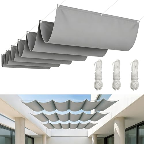 Vela de Sombra Retráctil Ondulada de 1 x 3 m, Vela de Sombra Impermeable | Vela de Sombra Rectangular Impermeable, Toldo Exterior con Protección Solar y UV para Pérgola, Jardín, Balcón, Terraza, Gris