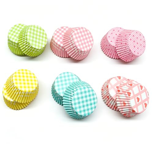 300 Piezas Moldes de Papel para Cupcakes y Magdalenas – 6 Patrones Combinados, Mini Tazas para Hornear Muffins, para Cumpleaños, Bodas, Fiestas y Postres,Boda