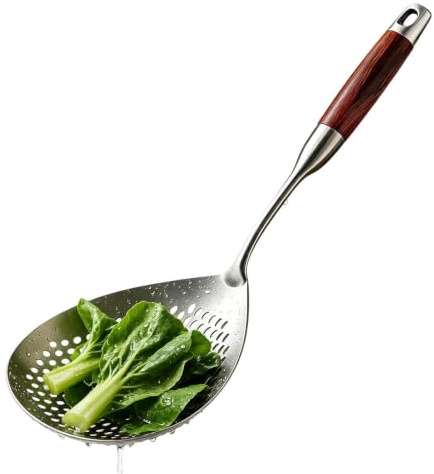 Rrlihjgu Cuchara Espumadera Ranurada - Acero Inoxidable Anticalórico de 42,2 cm de Largo - Espumaderas Cocina - Para Pasta, Fideos, Dumplings, Wonton, Hot Pot, Verduras, Cocina, Restaurante Y Camping