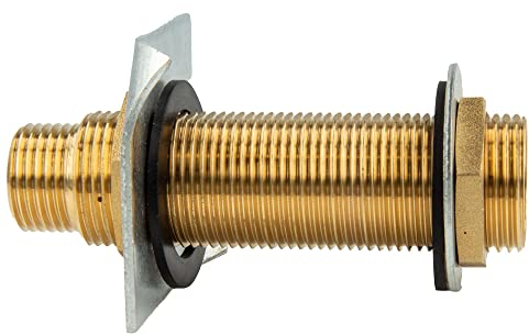 tecuro Wanddurchführung G 1/2 x G 3/4 Zoll x 130 mm, für Wanddicken bis 99 mm, nach Trinkwasserverordnung 50930-6, mit Krallenplatte, Messing