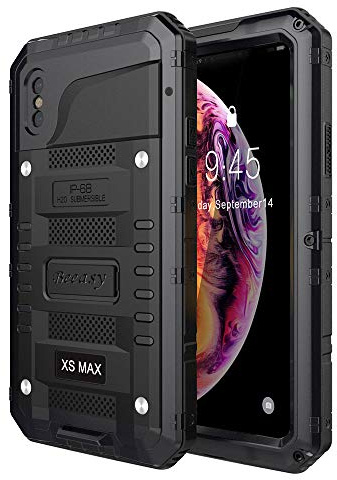 Beeasy Hülle Kompatibel mit iPhone XS Max, Wasserdicht Stoßfest Outdoor Handy Case Militärstandard Schutzhülle mit Displayschutz Robust Metall Schutz vor Stürzen Stößen Heavy Duty Handyhülle,Schwarz