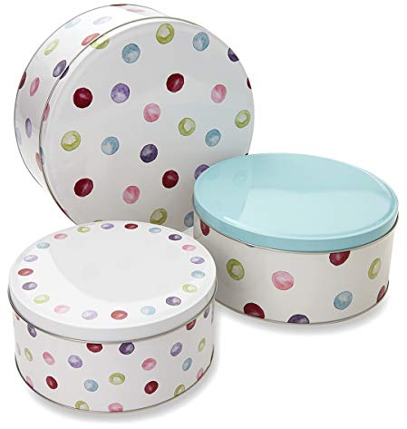 Cooksmart England Set of 3 Cake Storage Tins | Cake Tin/Biscuit Tin Available as Square Storage Tin or as Round Storage Tin (Spotty Dotty)