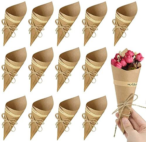 iPobie 50 Stücke Hochzeit Konfettizapfen, Hochzeit Kraftpapier Kegel Bouquet Kegel Retro, Hochzeit Konfetti Kegel für Verpackung Konfetti Blütenblätter Candy Schokoladen Hochzeit Partydekoration