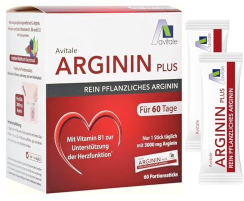 Avitale Arginin plus Sticks zur Herstellung einer Trinklösung mit 3000 mg rein pflanzlichem Arginin, Vitamin B1, B6, B12 und Folsäure, 354 g