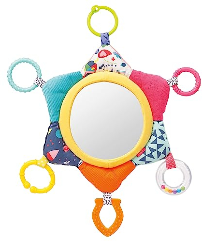 Fehn 055443 Activity-Spiegel Sonne Color Friends – Spielzeug zum Aufhängen für Babys und Kleinkinder ab +0 Monaten – Fördert die Ich-Entwicklung und Selbstwahrnehmung – Größe: 34 cm