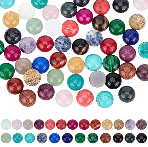 PandaHall 50pcs 25 Farben Edelstein Cabochons Natursynthetik Perlen 12mm Quarz Kristall Cabochons Für Ohrring Halskette Armband Schmuckherstellung