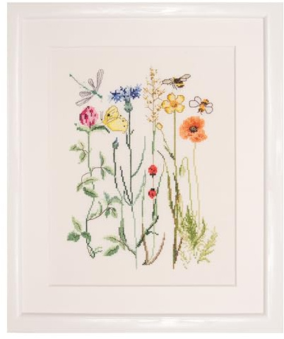 Thea Gouverneur Wildflowers Cross Stitch Kits - Inspirational Crafts for Adults with 16 Count Aida, DMC Threads & Hoop - Create Beautiful Cross Stitch Art