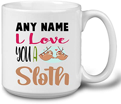 GOPERSONALISED Sloth Mug - Personalised Gifts Jumbo 20oz Mug Cup with Name - I Love You a Sloth - Funny Valentines Novelty Couple Gifts for Men and Women