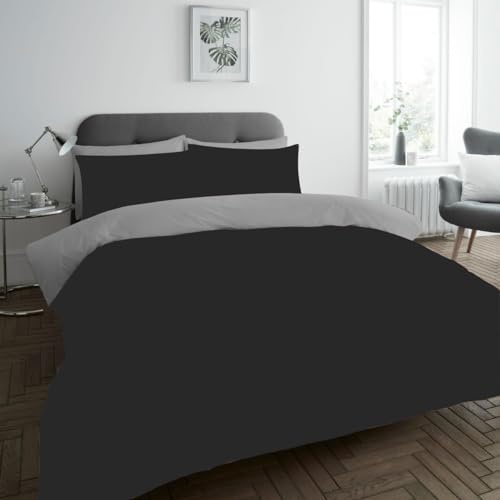FAIRWAYUK Charcoal and Grey Bedding Set, 3 Piece Ultra Soft Reversible Quilt Covers, Double Bed Duvet Cover Sets, Microfiber Premium Quality, Plain Dye Bed Linen, 200x200cm
