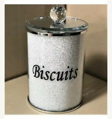White Crushed diamond Biscuit Jar Canister Silver Bling Sparkle Diamante