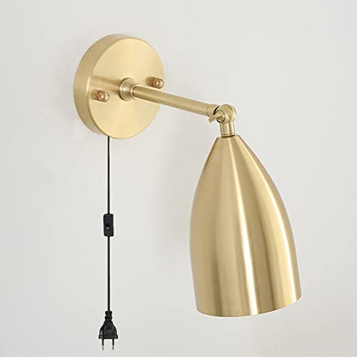 LOGT Wandlampe Messing Vintage mit Schalte Wandleuchte Innen Retro mit Stecker Wandbeleuchtung Retro Verstellbar E27 Industrial Lampe Schlafzimmer Bettlampe Wand Für Wohnzimmer Korridor Treppe