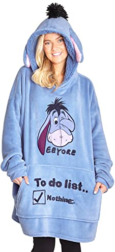 Disney Stitch Kapuzenpullover Damen Oversize Hoodie Decke mit Ärmeln Sherpa Weiche Warme und Komfortable Geschenke für Frauen Teenager (Blau Eeyore)