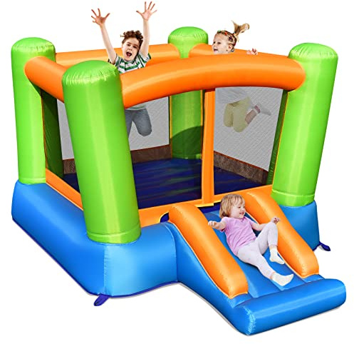 GYMAX Kids Bouncy Castle, Inflatable Jumping House with Slide, Children Bounce Playhouse for Outdoor Indoor (Big Head Column)