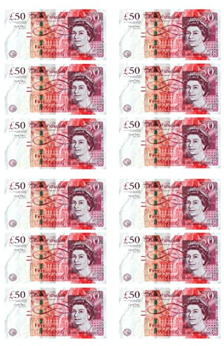 12 x 50£ Notes Edible Money Pounds Edible Rice Paper Cupcake Toppers Cake Decorations Birthday Note