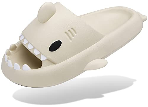 Ciabatte Squalo Estive Donna Uomo Pantofole da bagno Comode Ciabatta da Doccia Antiscivolo Sandali da Spiaggia e Piscina a Punta Aperta Shark Slides Slippers, Beige, 40/41 EU