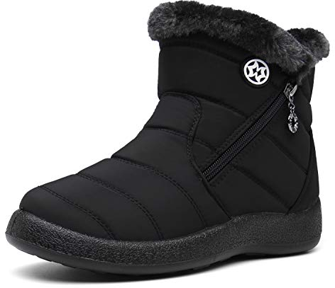 Hsyooes Stivali Donna Invernali Stivaletti Moda Stivali da Neve Foderato Caldo Scarpe da Inverno Impermeabili EU38 Nero A