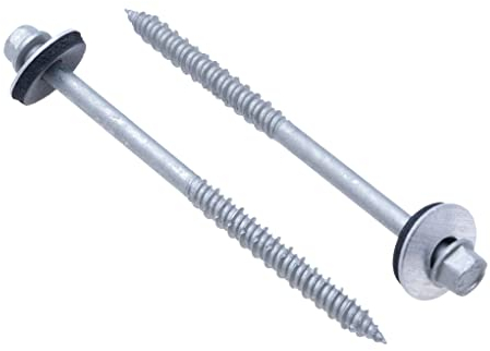 Tornillo Autorroscante de 95 mmpara Madera y Hormigón con Arandela Aluminio/EPDM Cabeza Hexagonal Acero al Carbono en Recubrimiento Cerámico de Fijación para Fijar Paneles Sándwich de Pared 25 Pcs