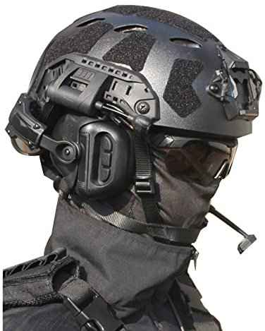 Casque de paintball et cache-oreilles à réduction du bruit avec lunettes, pochette pour batterie et cagoule pour airsoft, chasse (noir A)