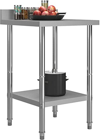 Keketa Homgoday Edelstahl-Arbeitstisch mit Aufkantung 60x60x93 cm, ideal für Küchen und Restaurants - Silber Model51185