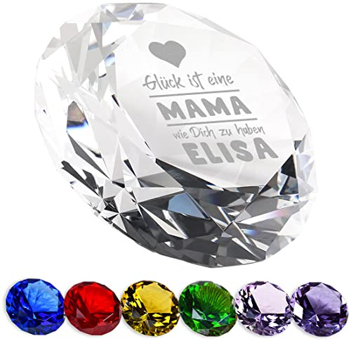 Glasdiamant mit personalisierter Wunschgravur zum Muttertag - Glas Briefbeschwer in diamantform - die Deko-Geschenkidee zum Geburtstag - Tisch-Dekoration für Wohnzimmer - das Frauengeschenk