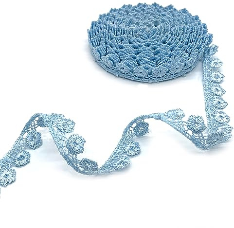 DHER Dekostoff Spitzenstoff Spitze Blumen Spitzenband Borten Bänder Blumenband 5 Yards 15mm Spitze Band Spitze Stickerei dekorative Band Kleidungsstück Zubehör dekorative Band Spitze Dekoration (Azur)