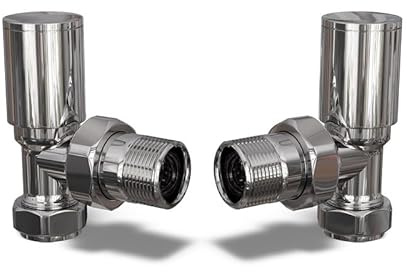 UK Radiators Round Chrome Radiator Valve Pair - Chrome Polished Finish - Classy and Modern Design 1/2 x 10mm Angled Radiator Valve Pair - Pair of Valves