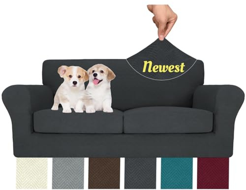 MAXIJIN 3 Piece Couch Covers for 2 Cushion Couch Sofa Cover, Stretch Loveseat Sofa Slipcovers for Sofas with 2 Large Cushions, Thick Dogs Pet Furniture Covers (71-91, Gray)