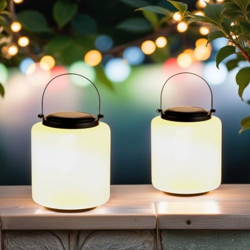2er Set Moderne Solarlaterne Erlin handgemacht aus Glas in Weiß 33 cm